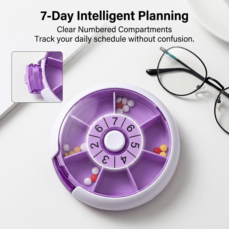 1PC Round Large-capacity Portable Rotating Medicine Box, Mini Seven-day Sorting Small Medicine Box, Portable Pill Storage Box