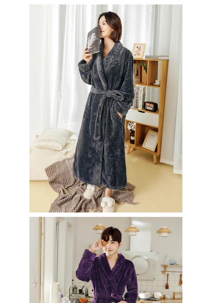 Extra Plush Double-Sided Coral Fleece Bathrobe - Unisex, Plus Size, Ultra Long & Thick for Autumn/Winter