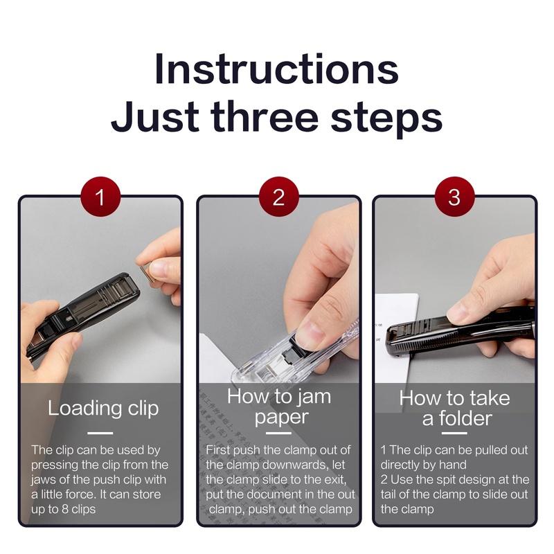Staple Metal Clip Push Hand Paper Clipper With Refill Fixing Organizing Stapler Reusable Push Clamp For Document File Stationery