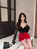 Plaid suspender dress women's new autumn sexy off-the-shoulder irregular fake two-piece hip-wrapped skirt