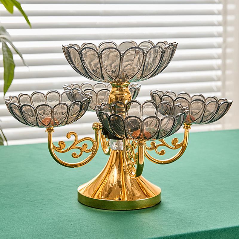 Vícevrstvý 360° otočný podnos na ovoce Luxusní křišťálový talíř na sladkosti a pochutiny Vánoční párty úložný podnos