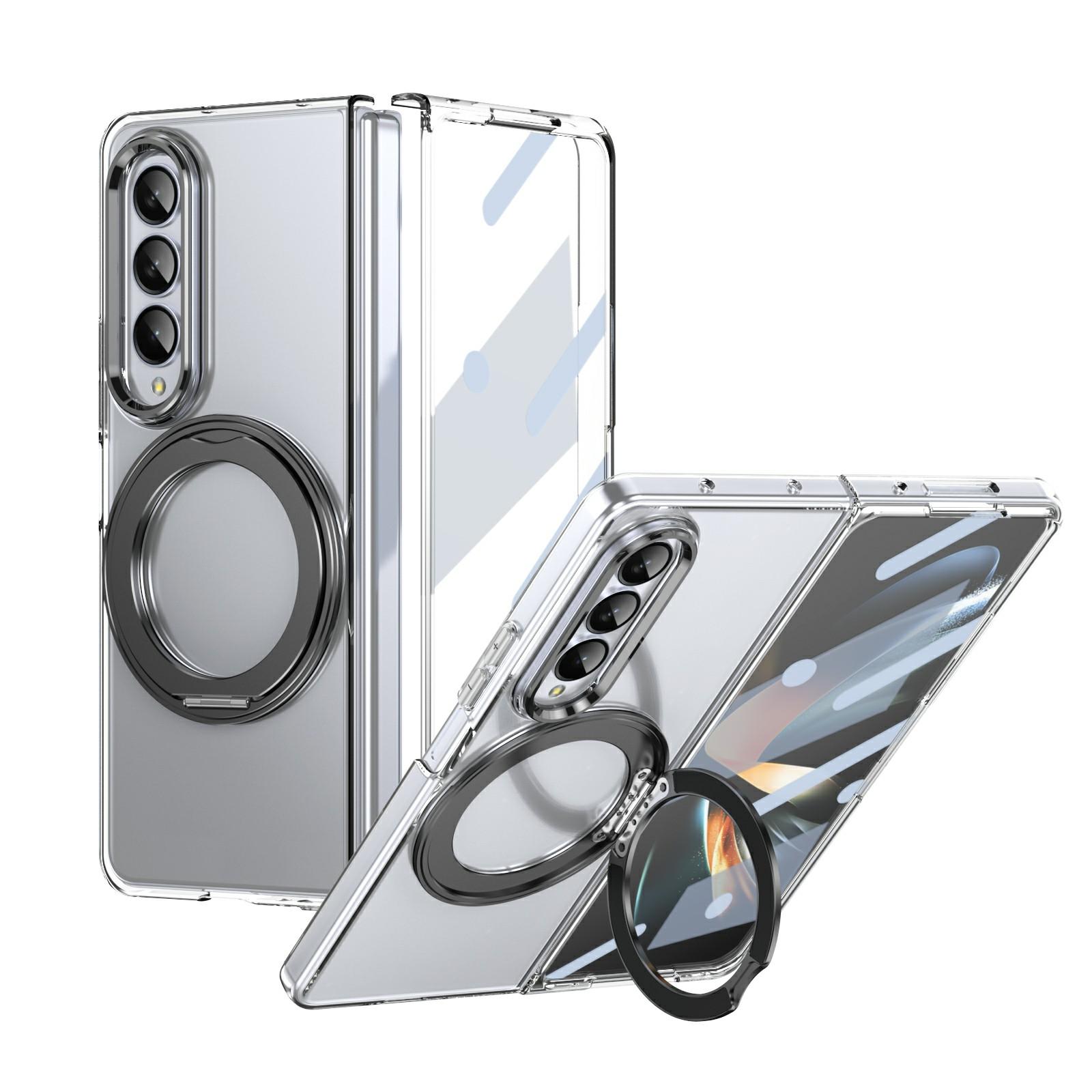 

For Samsung Galaxy Z Fold4 5G Case Magnetic Kickstand Clear PC Phone Cover with HD Screen Film Black