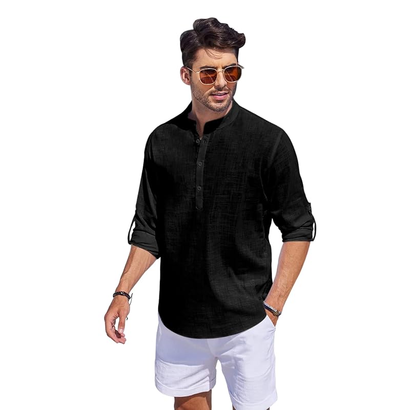 Hemrin Men Solid Cotton Blend Straight Kurta Shirt