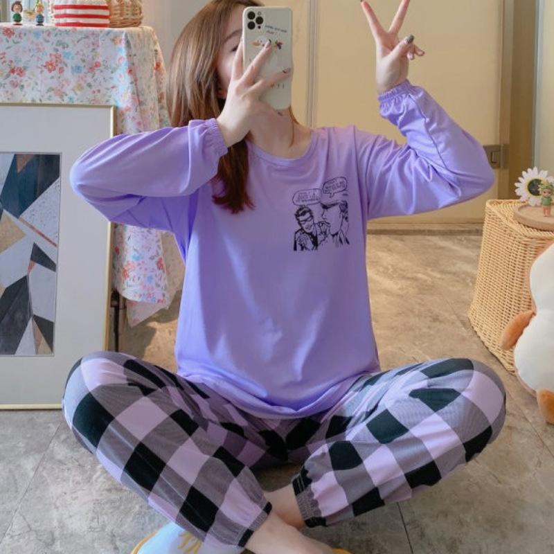 Spring and Autumn Pajamas Women's Long-sleeved Homewear Suit Can Be Worn Outside Loose Large Size Two-piece Set