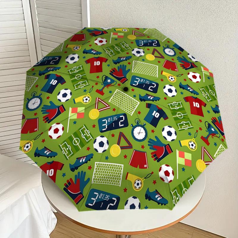 1pc Soccer-themed circular pattern Umbrella with Plastic Handle,Suitable for All Seasons Home Travel Outdoor UmbrellaDD1756