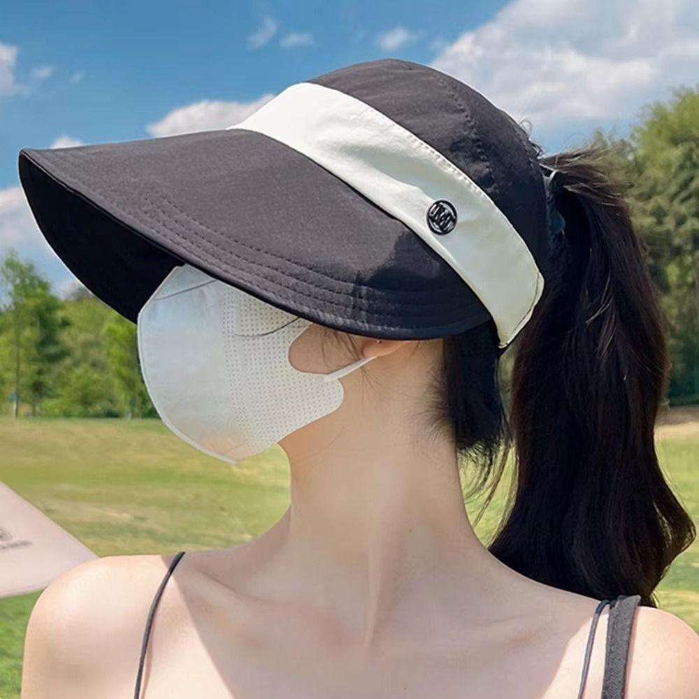 Anti UV Fisherman Ponytail Caps Foldable Woman's Sunshade Hat Casual Summer Wide Brim Sunhat  Beach