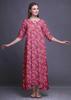 Bimba Dark Rose Brown Floral Leaves & Camellia Kanjiro Printed Nightgowns Maxi Sleepwear For Women Long Sleep Dress
