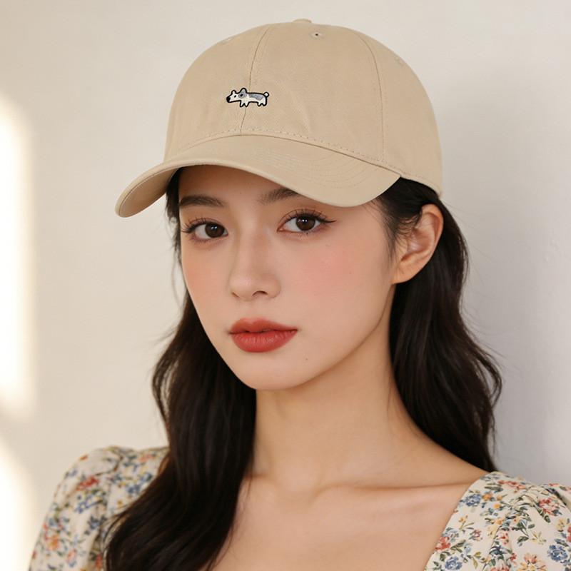 Classic Dog Embroidered Baseball Cap With Wide Brim For Sun Protection And Casual Wear