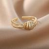 Zircon Chain Cross Rings For Women Vintage Gold Color Stainless Steel Geometric Open Ring Fashion Wedding Aesthetic Jewelry Gift