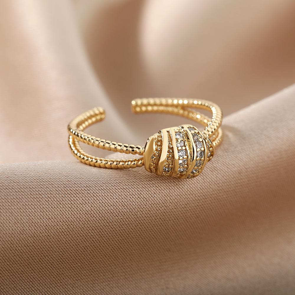 Zircon Chain Cross Rings For Women Vintage Gold Color Stainless Steel Geometric Open Ring Fashion Wedding Aesthetic Jewelry Gift