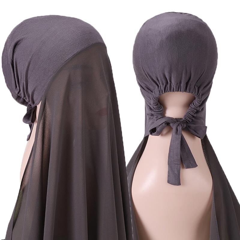Muslim Instant Hijab Women Bonnet With Chiffon Shawl Head Scarf Cap Inner Headband Stretch Hijab Cover Headwrap Turbante