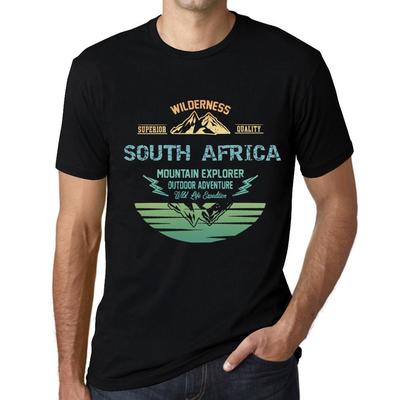 Camiseta Vintage para Hombre Camiseta Gráfica Explorador de Montaña Sudáfrica Negro Profundo