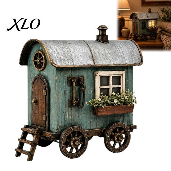 Decorative RV Sculpture for Shelves Vintage Mini Statue, Resin Retro Campervan House Figurine, Farmhouse Rustic Home Atmosphere Decor Style