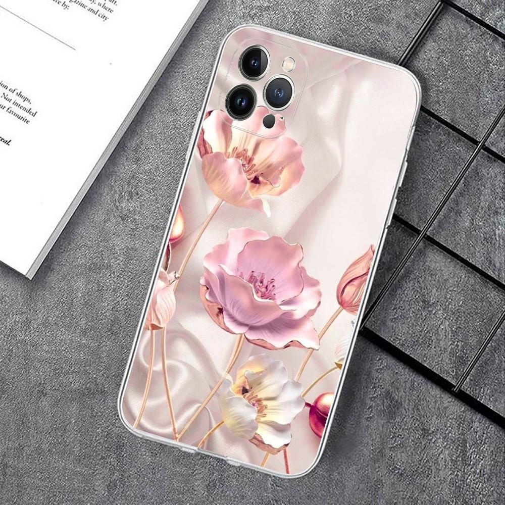 Elegant Pink Purple Peony Phone Case For IPhone 15 14 11 12 13 Mini Pro XS Max Cover 6 7 8 Plus X XR SE 2020 Funda Shell