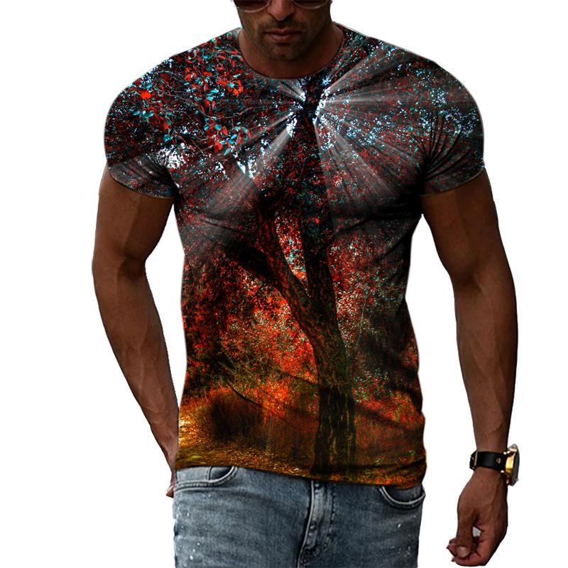 Summer Landscape Pattern T-shirts Casual Personality Hip-hop Trend Round Neck Tees Fashion Men's Street Cool Short-sleeve Top