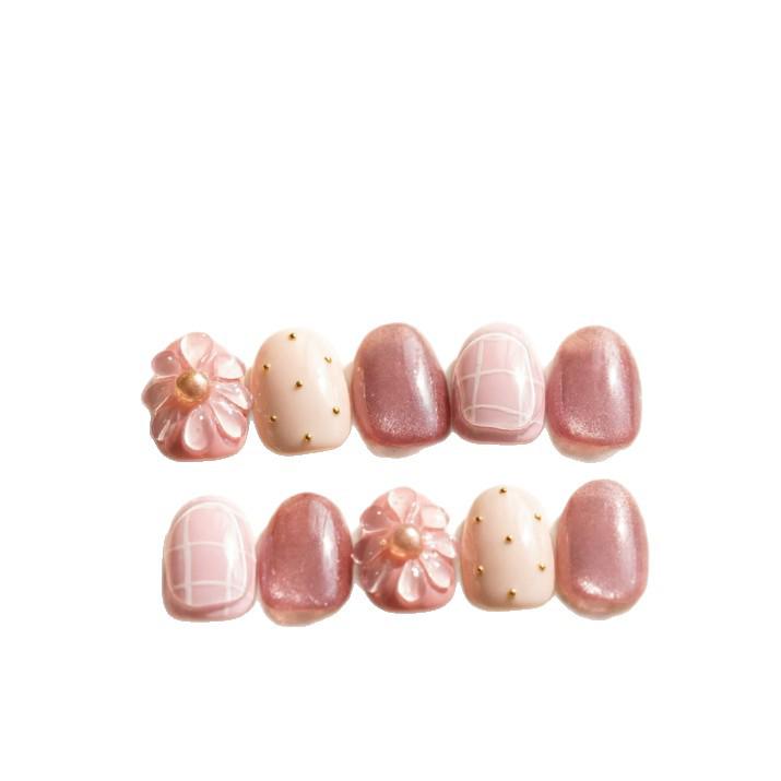 Pink-Purple Flower Translucent Cat Eye Nail Art Stickers: Cute Girly Heart Design