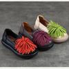 Johnature Genuine Leather Thick Soled Women's Shoes Comfortable Retro Handmade Tassel Slip-on Shoes
