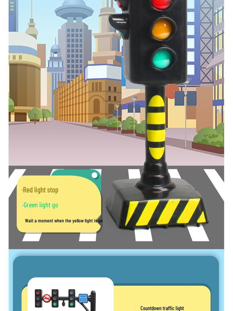 Traffic Signal and Light Educational Set: Safety Teaching Aids, Road Signs, Car Models, and Parking Scene Map