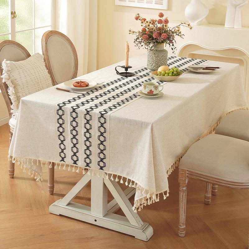 Tischdecke Polyester Hanf Schlichtes Temperament Hohlnaht Rechteckig Hochwertig Retro Kaffeetisch Esstisch Abdeckung Tuch Punkt