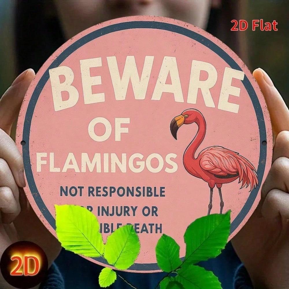

Funny Flamingo Warning Sign Metal Tin Plate Humorous Wall Art Home Decor Beware of Flamingos Not Responsible Injury 20x20 різнокольоровий