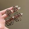 Vintage Ethnic Silver Needle Diamond Inlaid Round Flower Acrylic Resin Stud Earrings for Women
