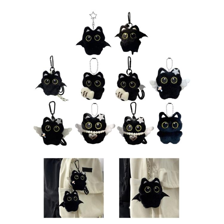 Chaveiro de Gato de Pelúcia Asa Fantasmagórica Estilo Fofo Adorável Pingente de Bolsa Material Macio Presente Para Decoração de Halloween Natal