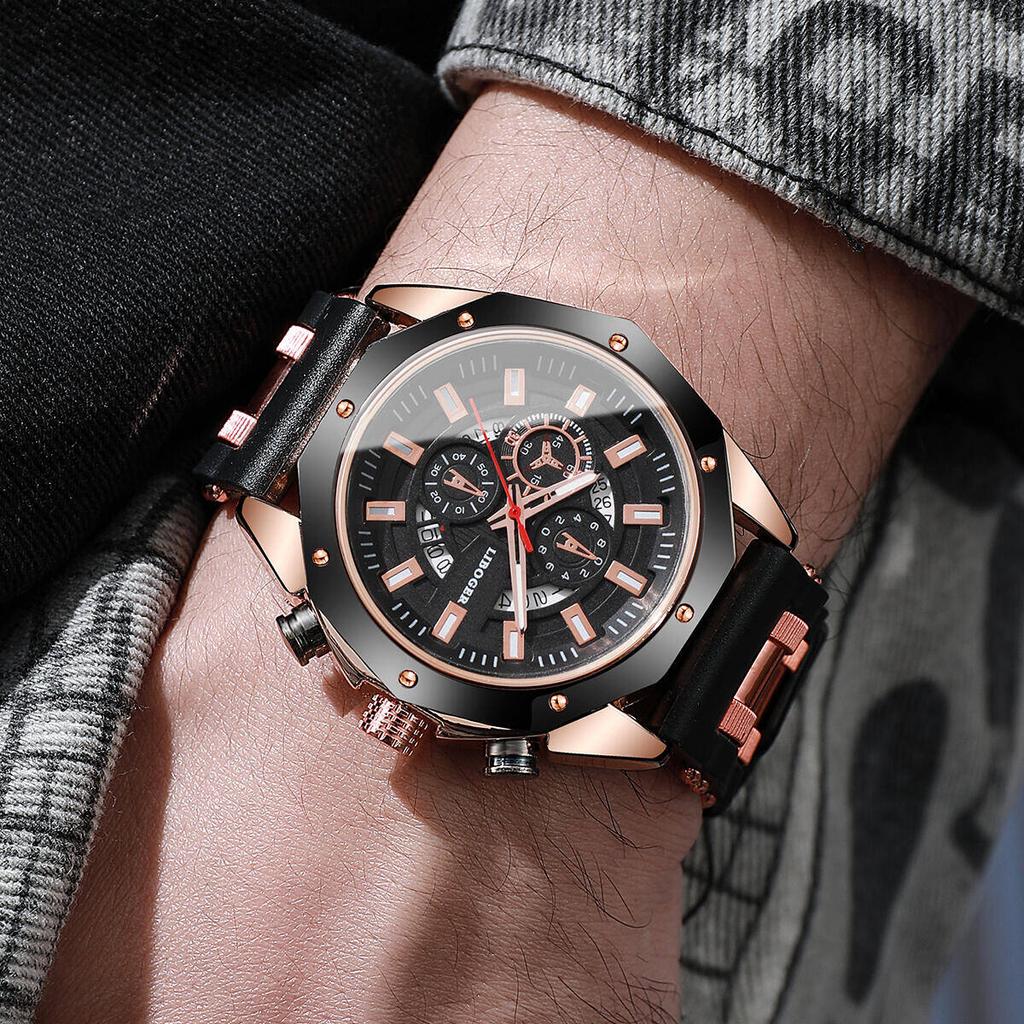 Luxury Large Dial Men's Sports Watch Fashion Silicone Band Quartz Wristwatches With Date Calendar