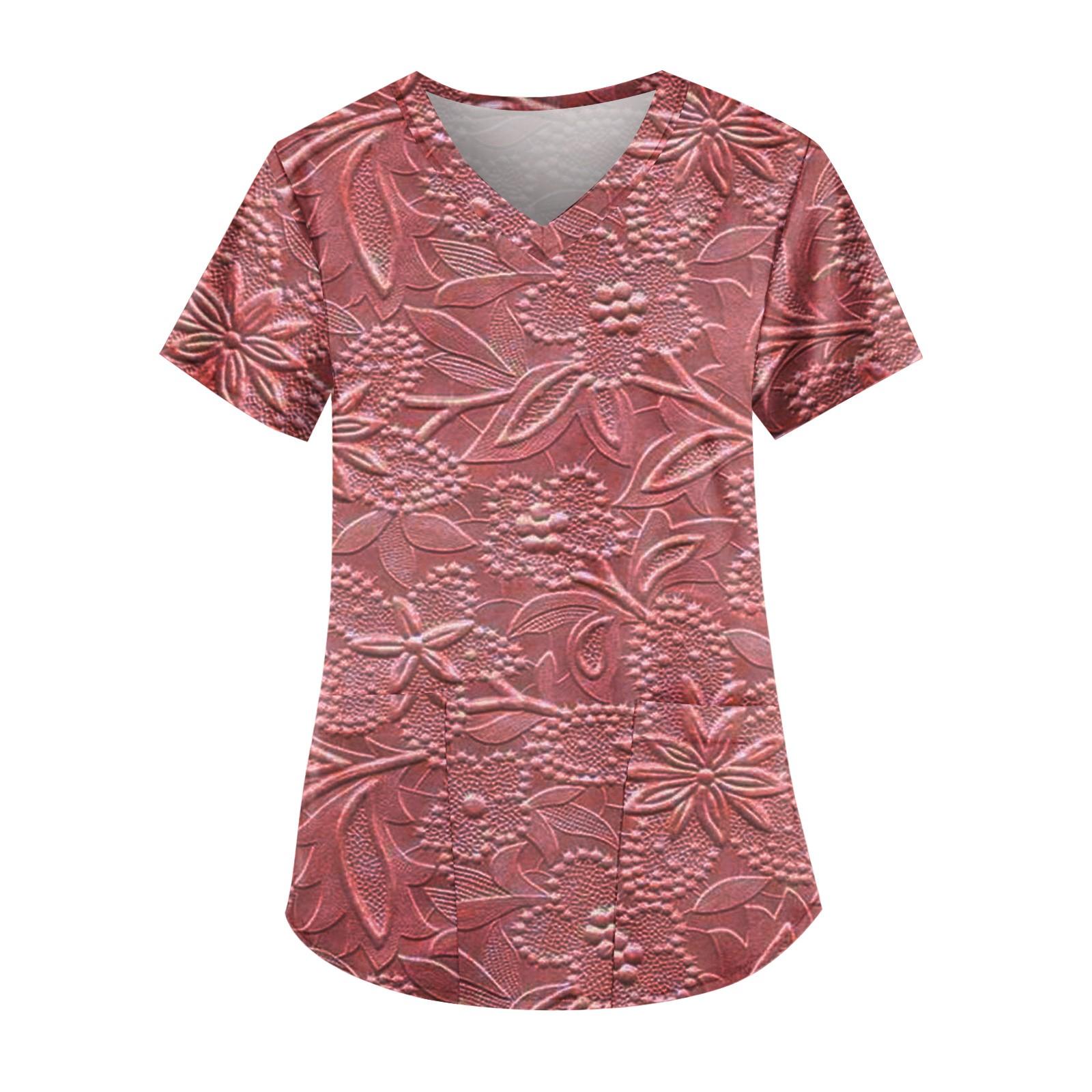 

Робоча уніформа з друкованим малюнком великого розміру Топи для жінок з V-подібним вирізом і короткими рукавами Веселі футболки Робочий одяг Футболка з кишенями XXL