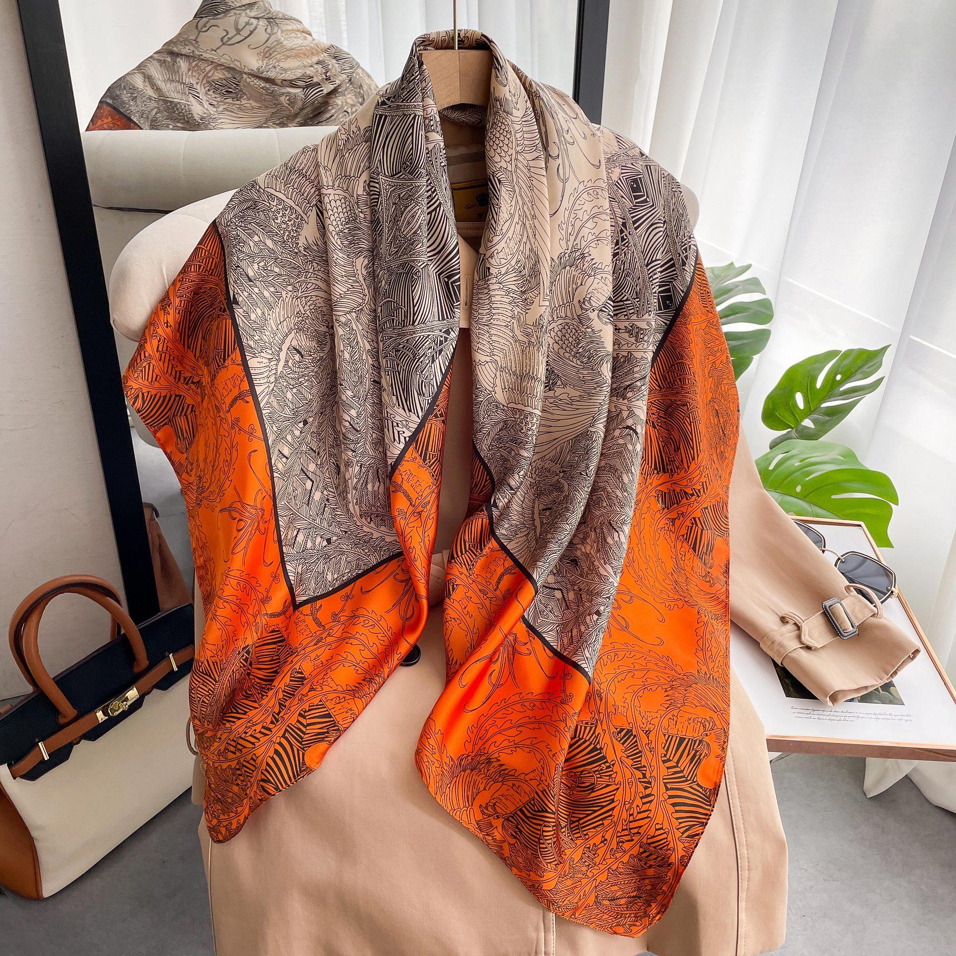 

Высококачественные роскошные шелковые шарфы, повязка на голову, шарфы, шейный шарф для женщин, шелковый шарф с цепочкой, женская декоративная шаль 110*110cm