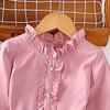 Conjuntos de meninas 4-7 anos menina rosa renda gola manga comprida top + saia estampada preta ternos estilo coreano