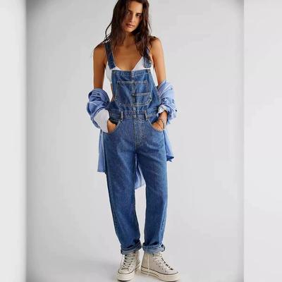 Spring and Summer Denim Overalls Casual Loose Washed Jumpsuit Casual Denim Straight Loose Overalls Jumpsuit