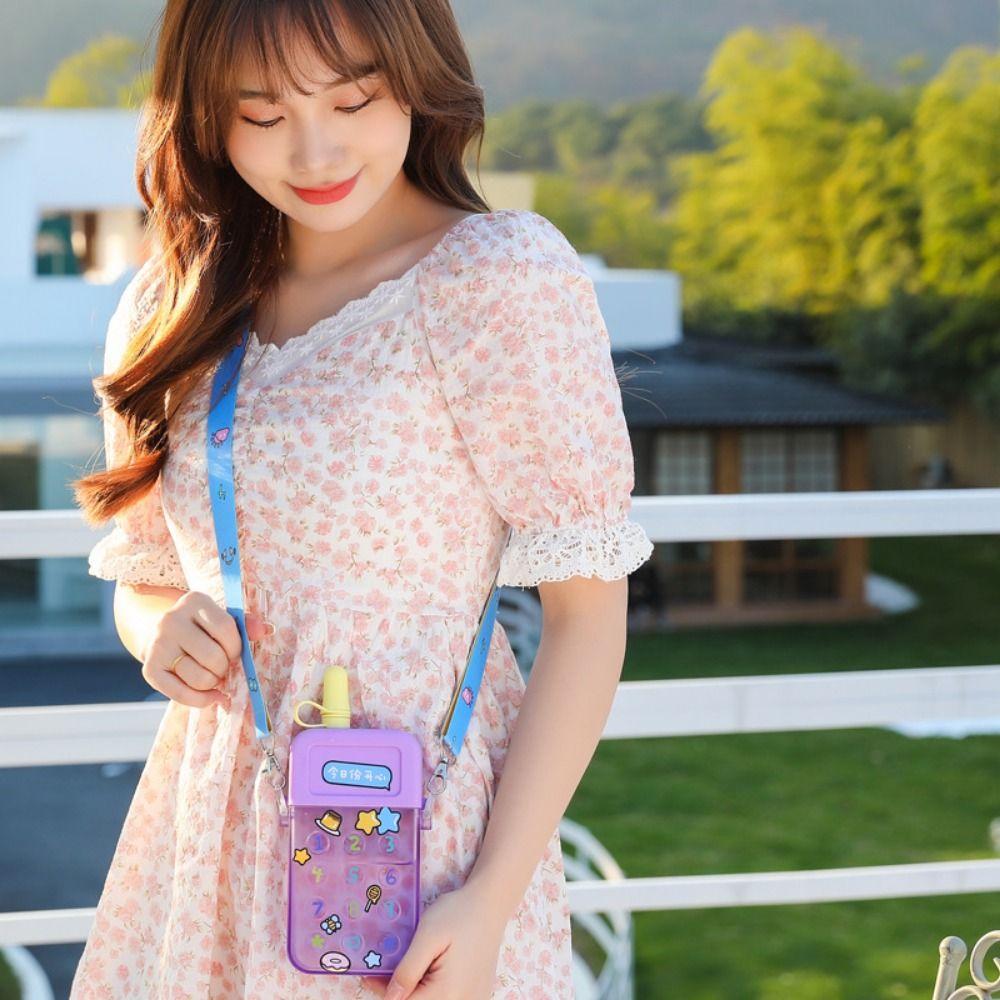 Shatter-resistant Mobile Phone Water Bottle Cartoon Cute Plastic Drinking Kettle Adjustable Strap Sport Drinking Cup Home Decor