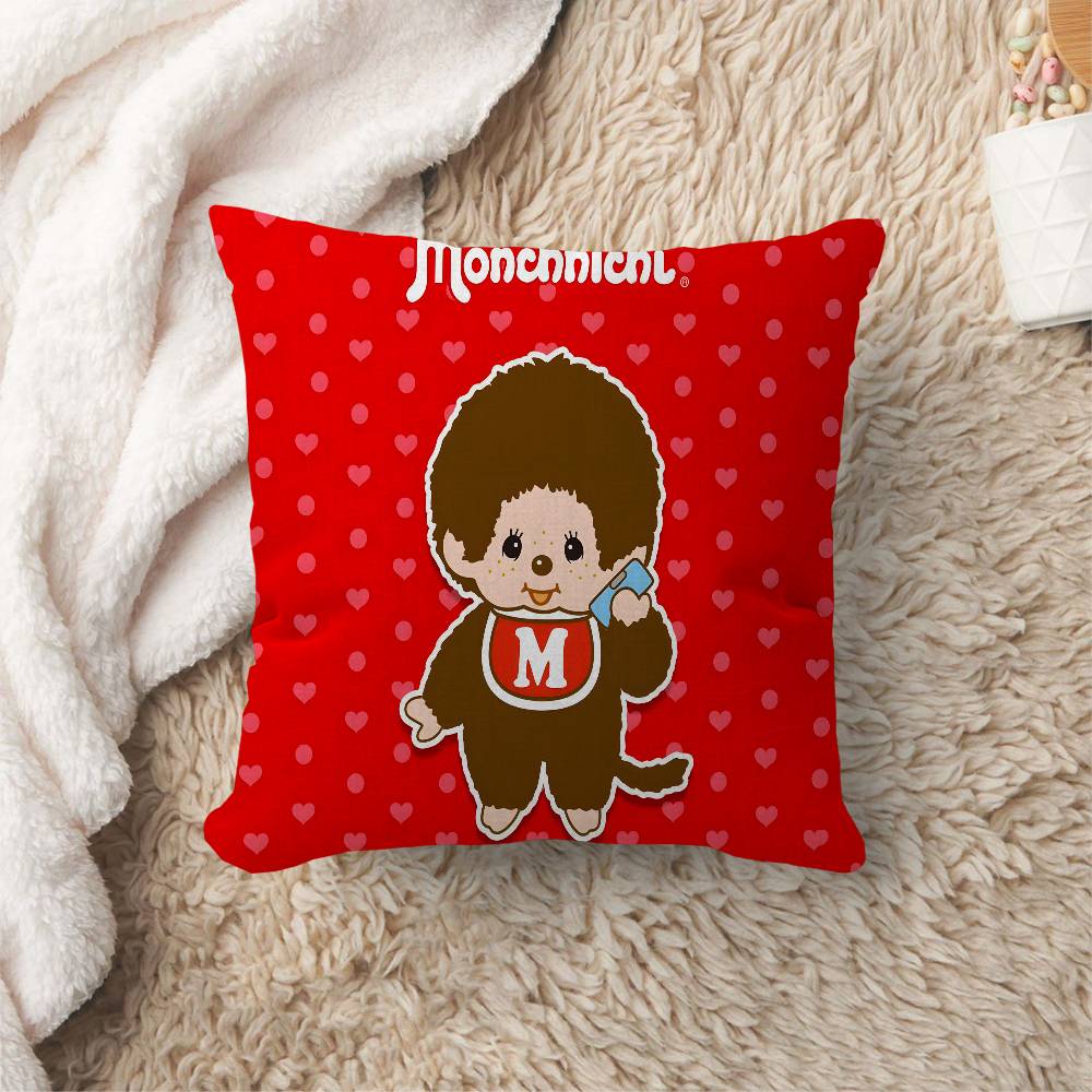 Anime M-Monchhichi Cushion Cover Car Throw Pillow Case For Sofa Car Christmas Gift 40x40cm 45x45cm