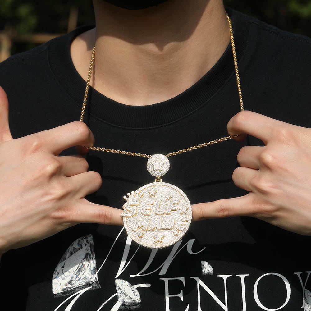 THE BLING KING Selbstgemachter Anhänger Halskette Iced Out Baguettecz Zirkonia Buchstabe Runde Medaillons Hiphop Schmuck Für Geschenk