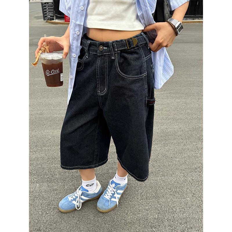 Unisex Retro Denim Wide-Leg Cropped Pants - Trendy Streetwear XXXL серый/синий
