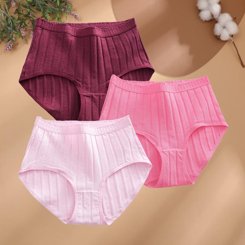 3Pcs/Set Women S-3XL Seamless Cotton High Rise Briefs Solid Color Stripe High Quality Panties Female Cozy Big Size Sexy Lingerie