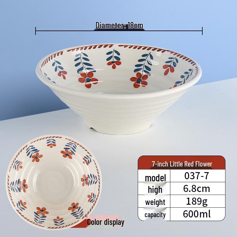 

7-inch Melamine Noodle Bowl with Small Red Flower Design