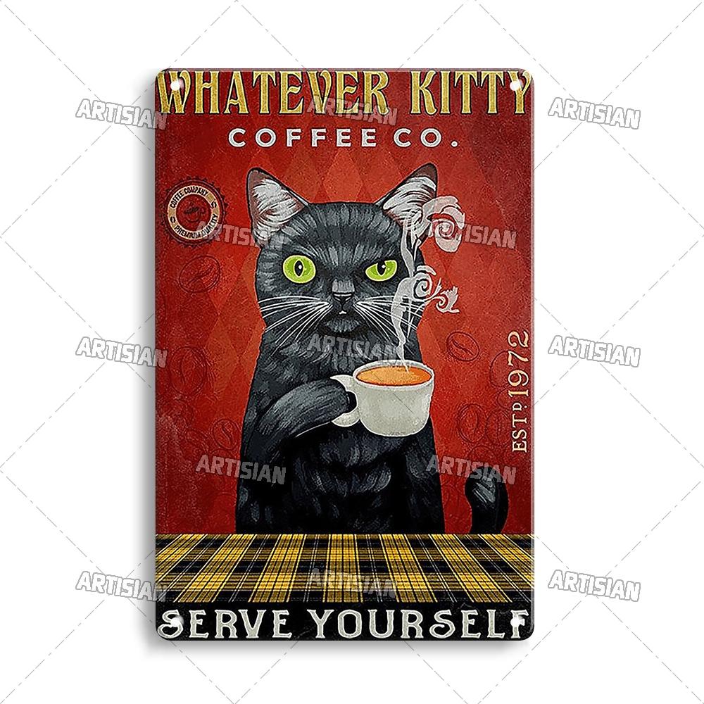 Artisanisches Tier Schwarze Katze Retro Metallposter Lustiges Haustier Vintage Dekorative Blechplakette Garage Bar Pub Club Man Cave Wanddeko