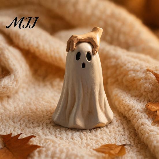 Small Ghost Decoration for Shelves Halloween Figurine, Cute Statue with Creepy Cape Fingers, Artistic Figurine Home Desk Party Decor, Funny