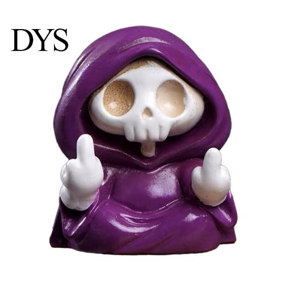 Ornamento Scheletro in Resina Figura con Veste Viola per Halloween, Scultura Statua Cane che Cammina con Dito Medio, Decorazioni Gotico Spettrali