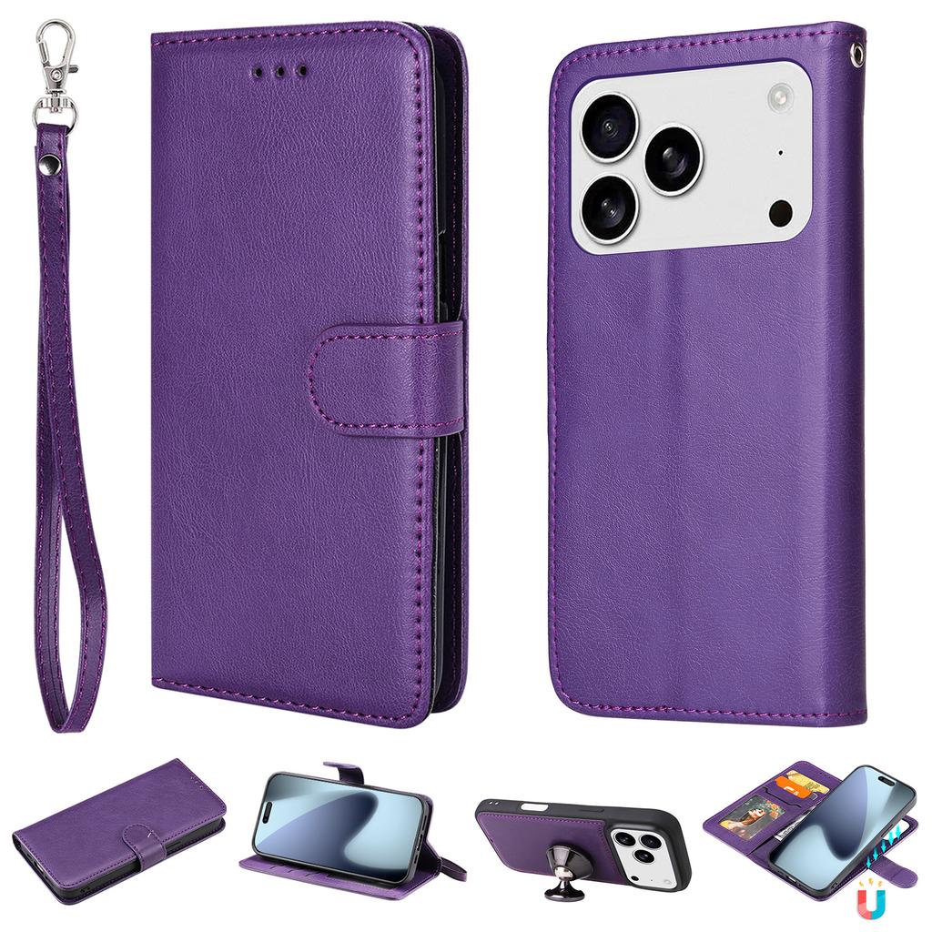 For iPhone 17 Pro Case 2 In 1 Detachable Magnetic Leather Wallet Mobile Cover with Strap