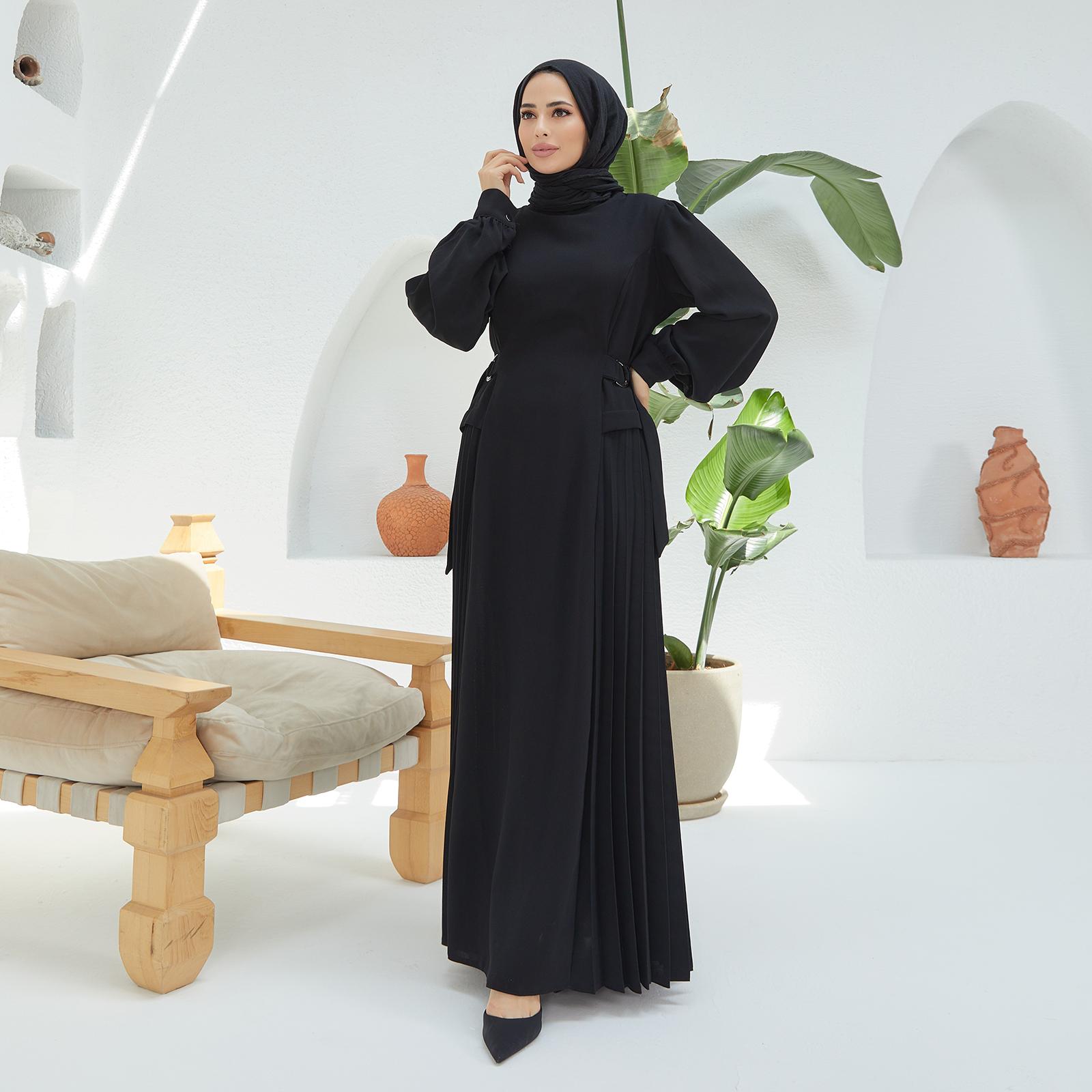 

Длинное женское платье со складками сбоку, исламский мусульманский хиджаб, одежда с воздушным шаром, полный рукав, сделано в Турции