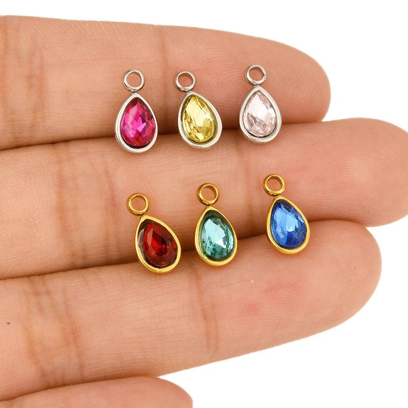 Geometry Water Droplets Pendant Shiny Rhinestone Stainless Steel Base Waterproof Charms For Jewelry Making Supplies DIY Bracelet