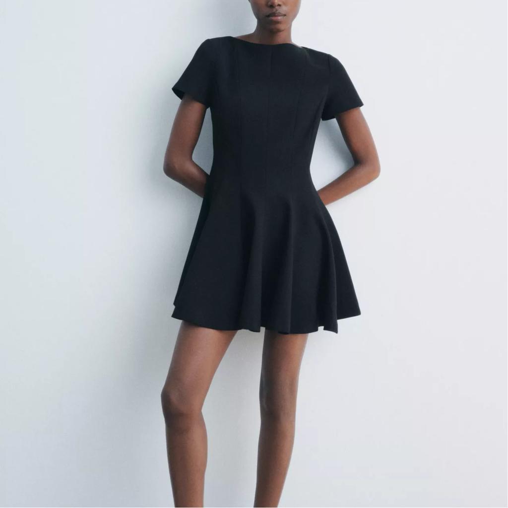 Zara Short Sleeve Solid Color Comfortable Dress Women Dresses Black 4333243-800