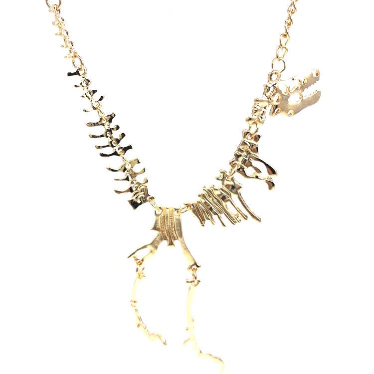 Adjustable European & American Style Exaggerated Dinosaur Skeleton Alloy Necklace