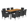 VidaXL Ensemble à manger de jardin et coussins 9 pcs noir rotin acacia, ensemble de salle à manger d'extérieur, meuble de 3278668