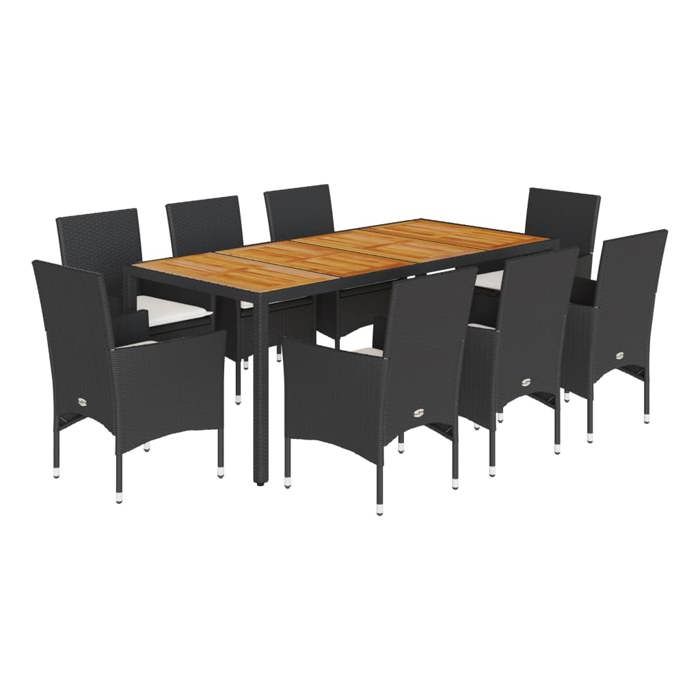 VidaXL Ensemble à manger de jardin et coussins 9 pcs noir rotin acacia, ensemble de salle à manger d'extérieur, meuble de 3278668
