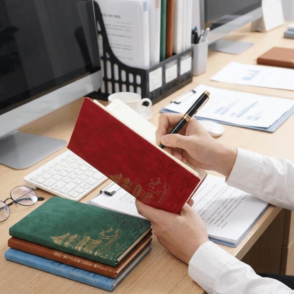 Chinese Style China-Chic Gold Stamping Notepad PU Cover Meeting Record Notebook  School