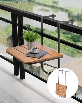 Balcony Hanging Table, 25 X 24 In Folding Balcony Railing Table, Outdoor Balcony Bar Table for Railings, 4-Level Adjustable