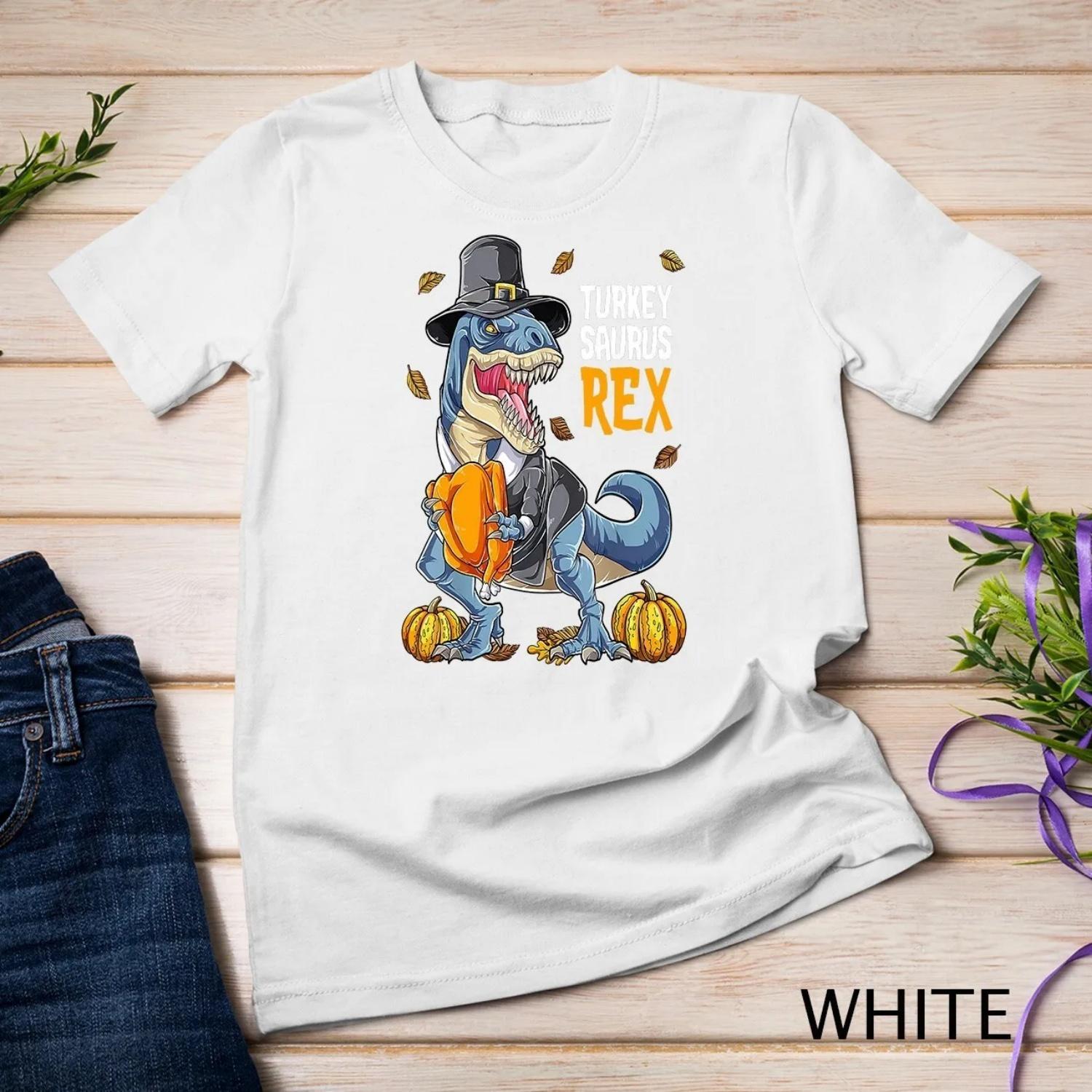 Dinosaur Thanksgiving Boys Turkey Saurus T rex Pilgrim Kids shirt S